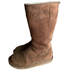 Ugg Knightsbridge Chocolate Brown Tall Sherpa Lined Zipper Back Boots Sz 8